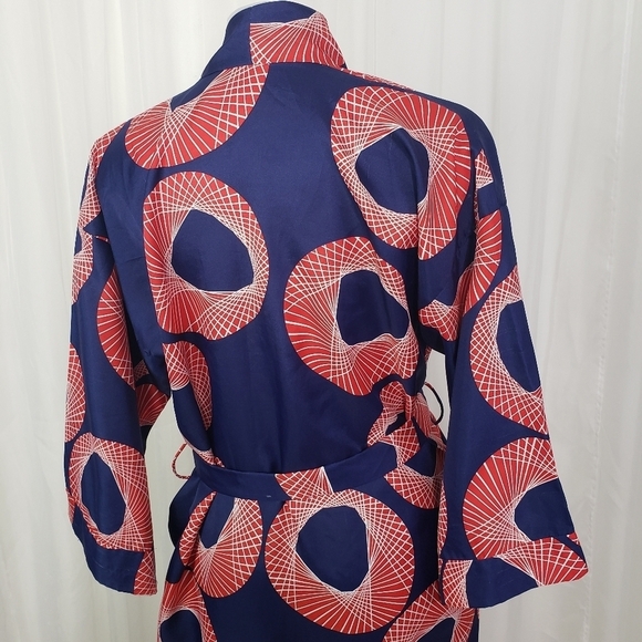 Vintage B. Cohen for Saks Fifth Avenue kimono robe blue red geometric pattern - Picture 10 of 13